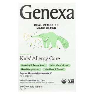 Genexa, Kids' Allergy Care, wiek 3–11 lat, organiczna jagoda acai, 60 tabletek do żucia