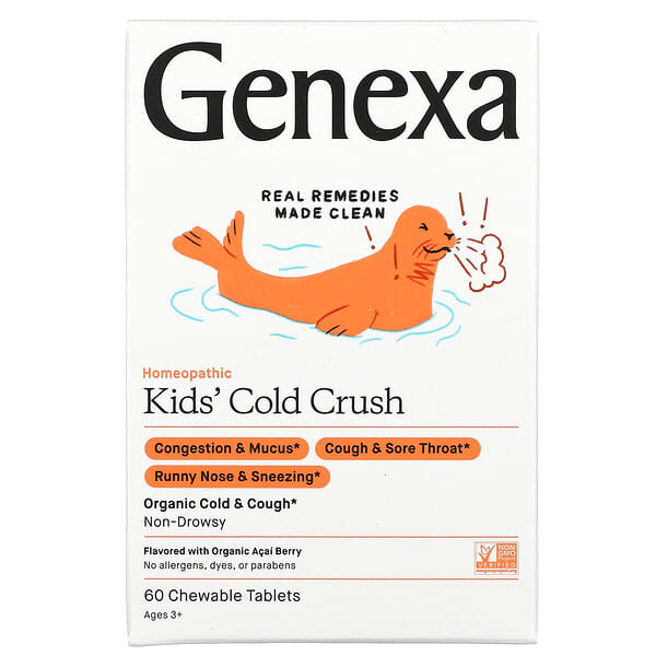 Genexa, 子ども用、Cold Crush（コールドクラッシュ）、冬に負けない体づくり、3歳以上、オーガニックアサイーベリー、チュアブルタブレット60粒