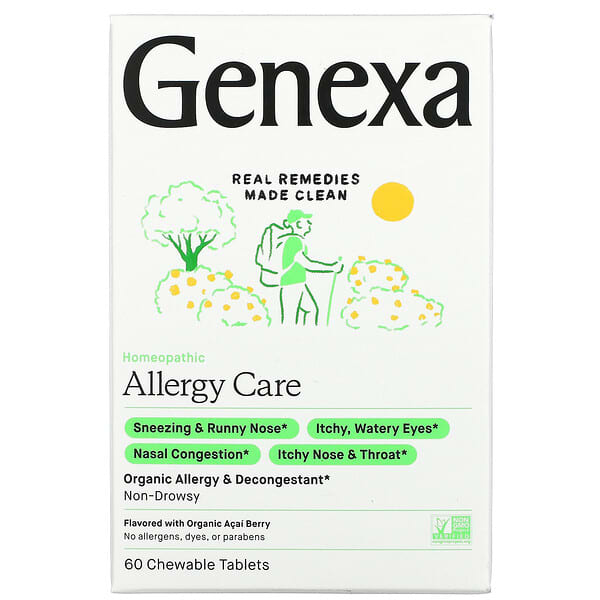 Genexa‏, العناية بالحساسية، للتخلص من الاحتقان والحساسية، توت الأساي العضوي، 60 قرص قابل للمضغ
