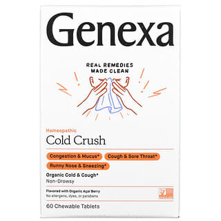 Genexa, سحق البرد ، نزلات البرد والسعال ، توت الأساي العضوي ، 60 قرصًا قابلًا للمضغ