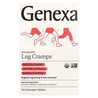 Genexa, Homeopathic Leg Cramps, Organic Leg Cramp & Pain Formula, Grape, 100 Chewable Tablets