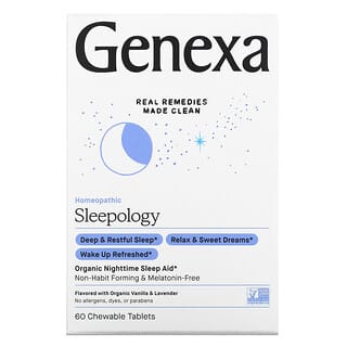 Genexa, Sleepology, Ayuda para dormir orgánica durante la noche, Vainilla y lavanda, 60 comprimidos masticables