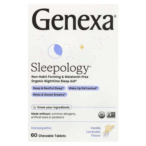 Genexa, Sleepology, Organic Nighttime Sleep Aid, Vanilla Lavender, 60 Chewable Tablets