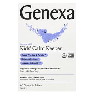 Genexa, Calm Keeper para niños, Calmante y relajante, A partir de 3 años, Vainilla y lavanda, 60 comprimidos masticables