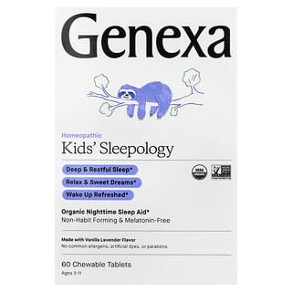 Genexa, Sleepology，兒童有機夜間安眠片，香草薰衣花草味，3 歲及以上，60 片咀嚼片
