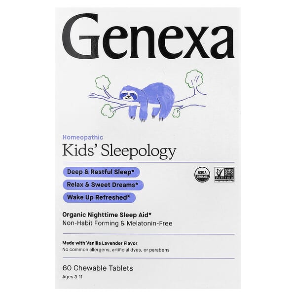 Genexa, Sleepology，兒童有機夜間安眠片，香草薰衣花草味，3 歲及以上，60 片咀嚼片