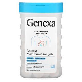Genexa LLC, Antiácido de concentración máxima, Bayas y vainilla orgánicas, 1000 mg, 72 comprimidos masticables