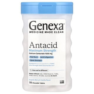 Genexa, Antiácido de concentración máxima, Bayas y vainilla orgánicas, 1000 mg, 72 comprimidos masticables