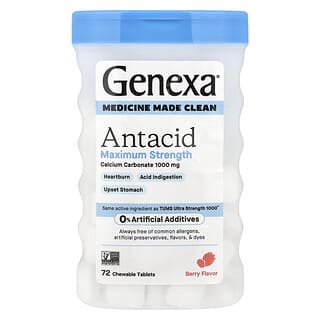 Genexa, Antiácido, Máxima concentración, Bayas y vainilla orgánicas, 1000 mg, 72 comprimidos masticables