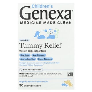 Genexa, Kid's Tummy Relief, Ages 2+, Organic Berry & Vanilla , 30 Chewable Tablets
