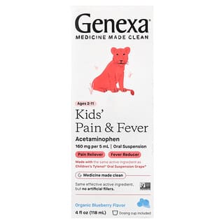 Genexa, Kids' Pain & Fever, Ages 2-11, Organic Blueberry, 4 fl oz (118 ml)