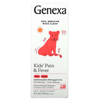Genexa, 兒童疼痛和髮燒舒緩，2 歲以上，有機藍莓，4 液量盎司（118 毫升）
