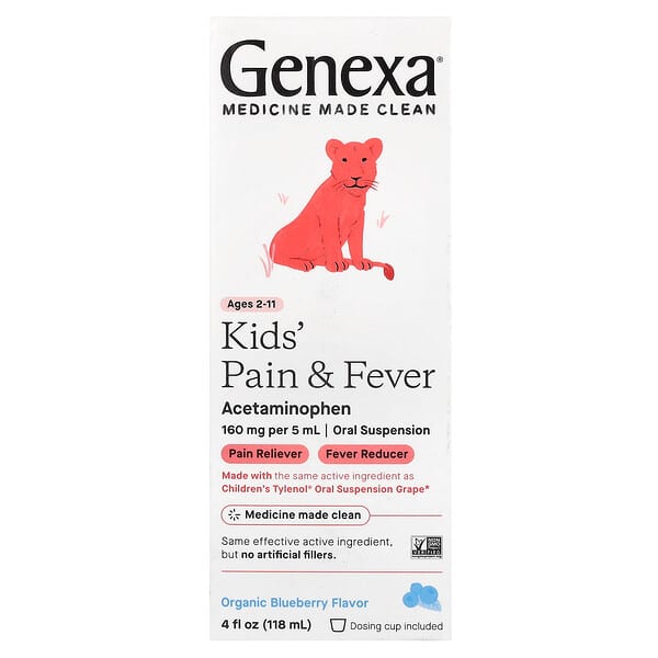 Kids' Pain & Fever, Ages 2-11, Organic Blueberry, 160 mg, 4 fl oz (118 ml)