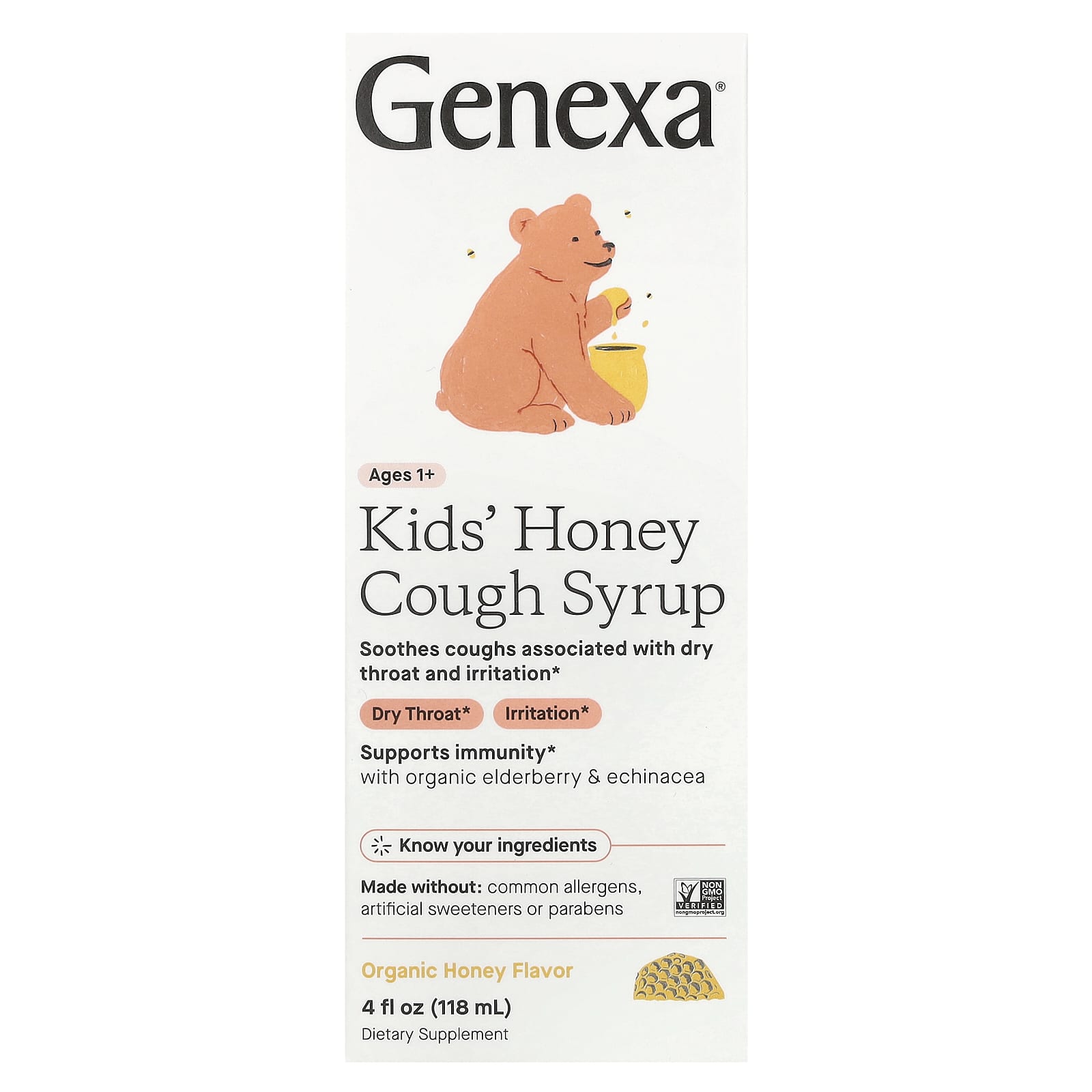 Genexa LLC, Kid's Honey Cough Syrup, Ages 1+, Organic Honey, 4 fl oz