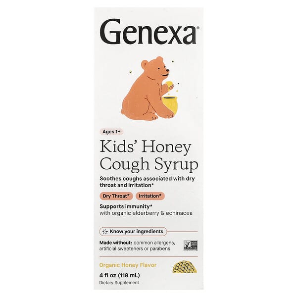 Genexa, 兒童蜂蜜咳嗽糖漿，1 歲以上，有機蜂蜜，4 液量盎司（118 毫升）