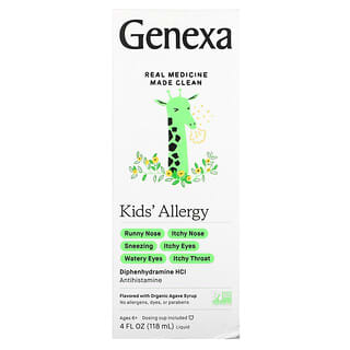 Genexa, Kid's Allergy, средство с антигистаминным действием, для детей от 6 лет, с сиропом органической агавы, 118 мл (4 жидк. унции)