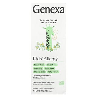 Genexa, Alergia para niños, 6 años en adelante, Agave orgánico, 12,5 mg, 118 ml (4 oz. líq.)