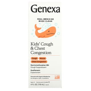 Genexa LLC, Toux et congestion thoracique pour enfants, À partir de 4 ans, Myrtilles biologiques, 118 ml