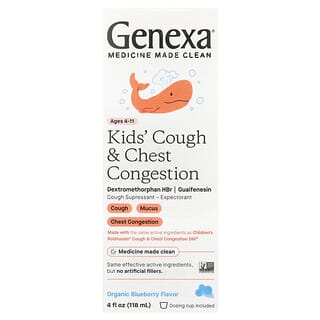 Genexa‏, שיעול של ילדים וגודש בחזה, לגיל 4 ומעלה, אוכמניות אורגניות, 4 אונקיות נוזל (118 מ“ל)