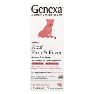 Genexa, Kids' Pain & Fever, De 2 a 11 años, Cereza orgánica, 118 ml (4 oz. líq.)