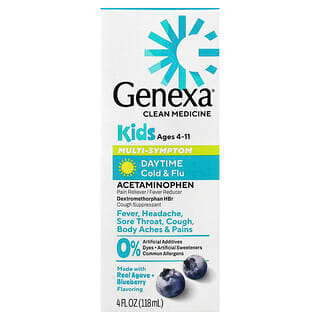 Genexa, Kids' Multi-Symptom Cold & Flu, Ages 4+, Organic Blueberry, 4 fl oz (118 ml)