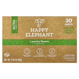 Happy Elephant, Toallitas para la ropa, Sin fragancia, 30 hojas, 80 g (2,82 oz)