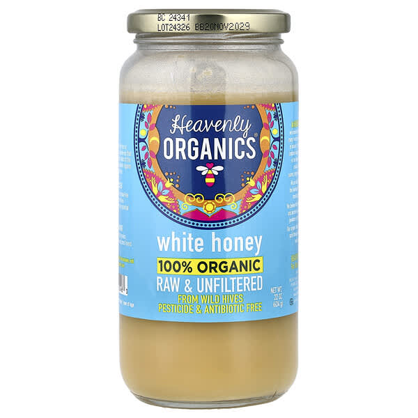 Heavenly Organics, 100%オーガニックホワイトハニー、未加工&未ろ過、624g(22オンス)