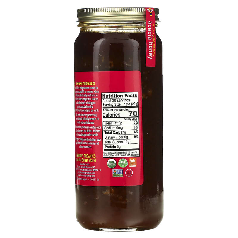 100% Organic Acacia Honey, Raw & Unfiltered, 22 oz (624 g)