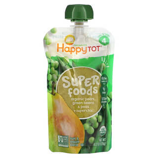 Happy Family Organics, Happytot（ハッピートット）、スーパーフード、オーガニック 洋ナシ サヤインゲン エンドウ豆＋スーパーチア、120g（4.22オンス）
