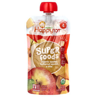 هابي بيبي‏, Happy Tot ، أطعمة فائقة القيمة الغذائية ، المرحلة 4 ، التفاح العضوي والقرع الجوزي + الشيا الفائقة ، 4.22 أونصة (120 جم)