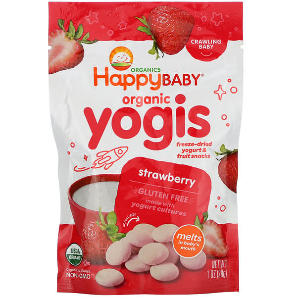 Happy Family Organics, Organic Yogis, Bio-Yogis, gefriergetrocknete Joghurt- und Fruchtsnacks, Erdbeere, 28 g (1 oz.)