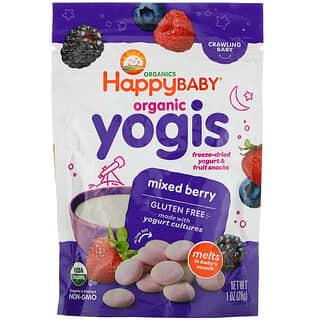 Happy Family Organics, Yogis orgánicos, Aperitivos de frutas y yogur liofilizados, Bayas mixtas, 28 g (1 oz)