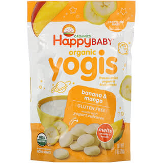 Happy Family Organics, Yogis orgánicos, Aperitivos de frutas y yogur liofilizados, Plátano y mango, 28 g (1 oz)