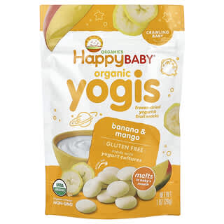 Happy Family Organics, Yogis orgánicos, Aperitivos de frutas y yogur liofilizados, Plátano y mango, 28 g (1 oz)