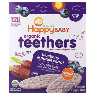 Happy Family Organics, Organic Teethers, Gentle Teething Wafers, Blueberry & Purple Carrot, 12 Packs, 0.14 oz (4 g) Each