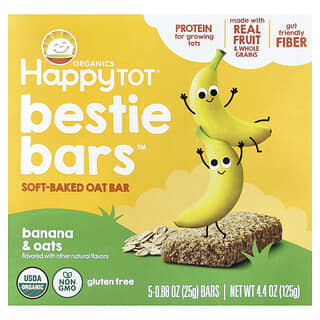 Happy Family Organics, Happy Tot, батончики Bestie, овсяные батончики мягкой запечки, банан и овес, 5 батончиков, 25 г (0,88 унции) каждый