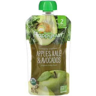 Happy Family Organics, Happy Baby ، طعام عضوي للأطفال ، +6 أشهر ، التفاح ، الكرنب الأجعد والأفوكادو ، 4 أونصة (113 جم)