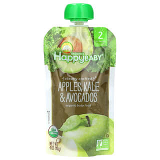 Happy Family Organics, Happy Baby, Comida orgánica para bebés, mayores de 6 meses, manzanas, col rizada y aguacates, 113 g (4 oz)