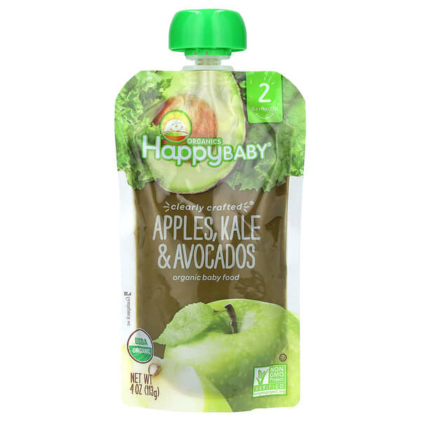 Happy Family Organics, Happy Baby®, 유기농 이유식, 생후 6개월 이상, 사과, 케일 및 아보카도, 113g(4oz)