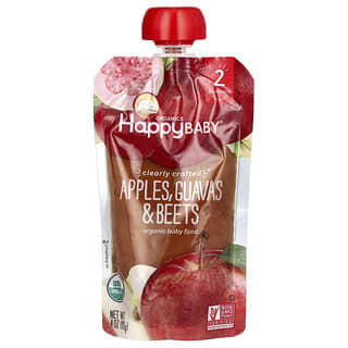 Happy Family Organics‏, Happy Baby, מזון אורגני לתינוקות, לגיל 6 חודשים ומעלה, תפוחים, גויאבה וסלק, 113 גרם (4 אונקיות)