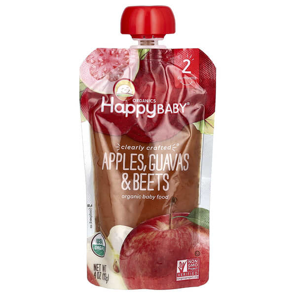 Happy Family Organics, Happy Baby, Organic Baby Food, 6+ Months, Apples, Guavas, & Beets, 4 oz