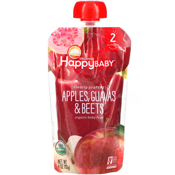 Happy Family Organics, Happy Baby, Organic Baby Food, 6+ Months, Apples, Guavas, & Beets, 4 oz