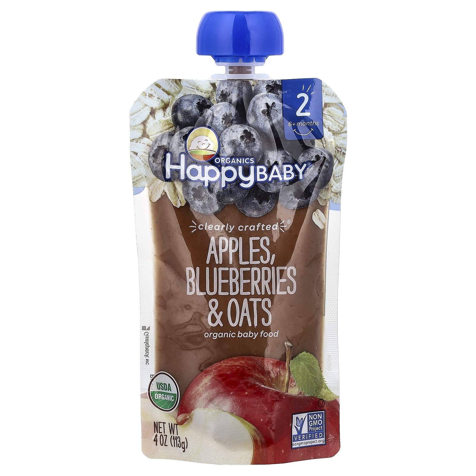 Happy Baby®, Organic Baby Food, 6+ Months, Apples, Blueberries, Oats,  oz (113 g)