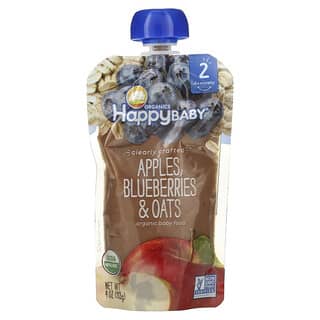 Happy Family Organics‏, Organic Baby Food, Stage 2, Clearly Crafted, 6+ Months, Apples, Blueberries, & Oats, 4.0 oz (113 g)