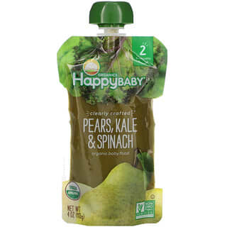 Happy Family Organics, Organic Baby Food, Stage 2, Clearly Crafted, Pears, Kale & Spinach, 6+ Months, 4 oz (113 g)