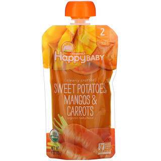 Happy Family Organics, 有机婴儿食品，第 2 阶段，精心製作，6 个月以上、马铃薯、芒果和胡萝卜，4 盎司（113 克）