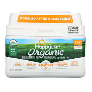 Happy Family Organics, Organics Happy Baby, lait artificiel pour nourrisson avec fer, 1er âge, de 0 à 12 mois, 21 onces (595 g)
