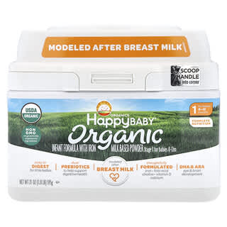 Happy Family Organics, Bebé feliz orgánico, fórmula infantil con hierro, etapa 1, del nacimiento a 12 meses, 21 oz (595 g)