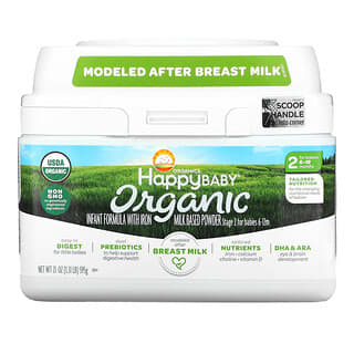 Happy Family Organics, Organics Happy Baby, Formule pour nourrissons enrichie en fer, 2e âge, 6-12 mois, 595 g