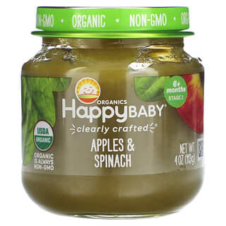 Happy Family Organics, 快乐宝贝，6 个月以上，苹果和菠菜，4 盎司（113 克）